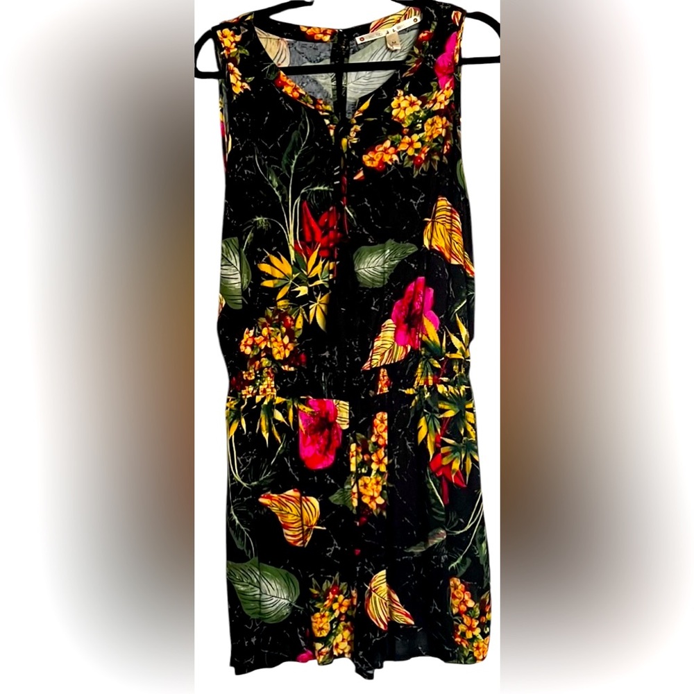 CHELSEA & VIOLET Black/Pink/Yellow/Green Floral Sleeveless Romper, Medium, GUC.